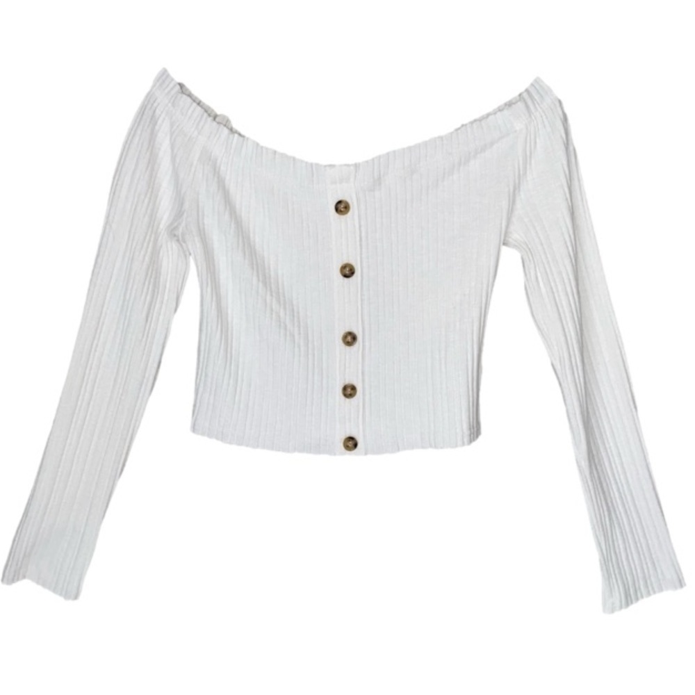 COTTON CANDY LA Crop Top Off Shoulder Long Sleeve Knit White Women Size M